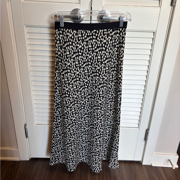 Black and White Cherry Pattern Midi Skirt